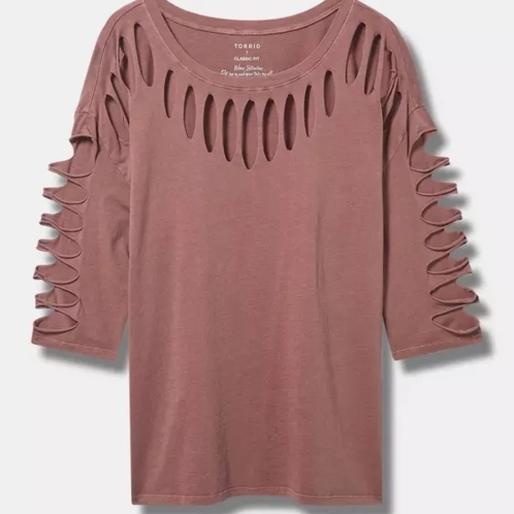 Torrid Women's Long Sleeve Mauve Cutout Tee - Picture 1 of 4